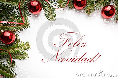 Christmas decorations with the greeting `Feliz Navidad!` in Spanish Stock Photo