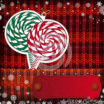 Christmas decorations on handmade knitted background Vector Illustration
