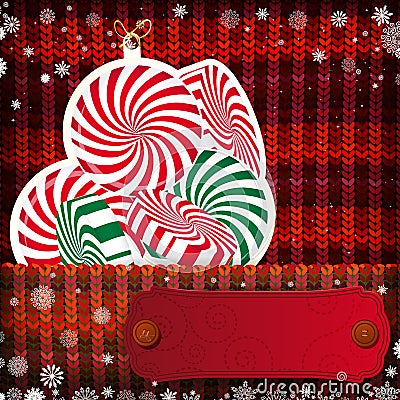 Christmas decorations on handmade knitted background Vector Illustration