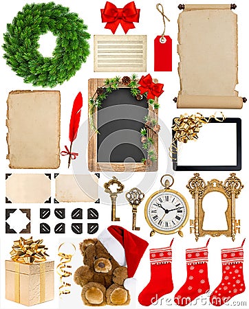 Christmas decorations, ornaments and gifts. paper and frames iso Stock Photo