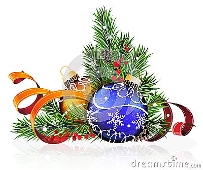 Christmas decorations with pine branches and tinsel Vector Illustration