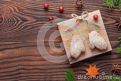 Christmas decorations or present made of cookies connected with twine Stock Photo