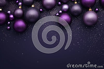 Christmas decorations with purple christmas balls and place for text Stock Photo