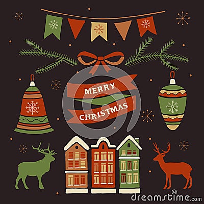 Christmas decorations and set elements. Vector Illustration