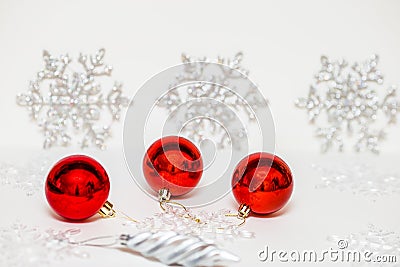 Christmas decorations for the Christmas tree on a colored background Stock Photo