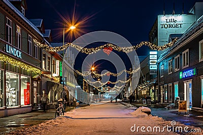 Christmas decorations in Tromso town Editorial Stock Photo