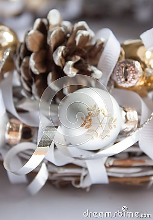 Christmas decorations on white background Stock Photo