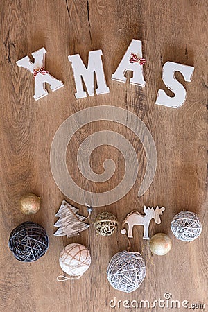 Christmas decorations with wooden background Stock Photo