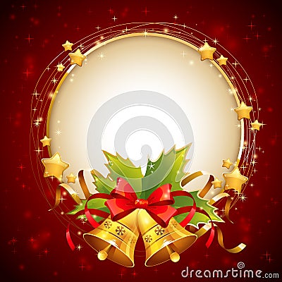 Christmas decorative golden congratulation card with symbols Vector Illustration