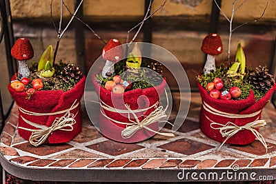 Christmas Decorative Pot with Pine-cone Craft Editorial Stock Photo