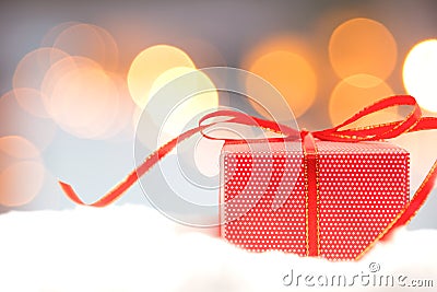 Christmas decorative with red gift box and snowflake. Merry Christmas and Happy New Year 2018 Stock Photo