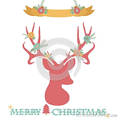 Christmas Deer Antlers with Banner set Vector Illustration