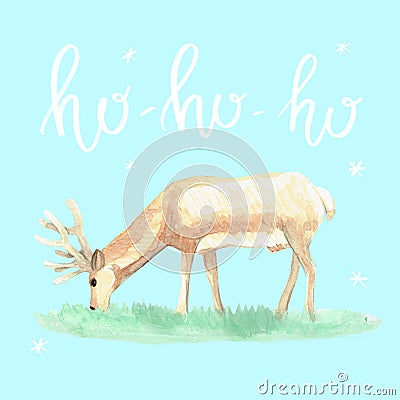 Christmas deer on blue background Cartoon Illustration