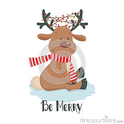 Christmas deer. Cute reindeer on a white background Vector Illustration