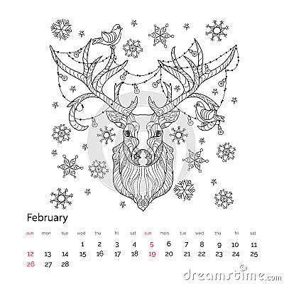 Christmas deer head doodle. Vector Illustration