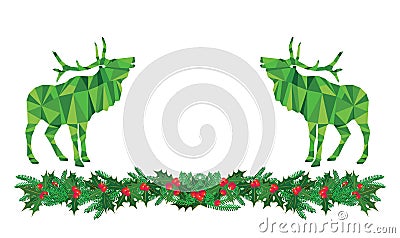 Christmas deer on holly Vector Illustration