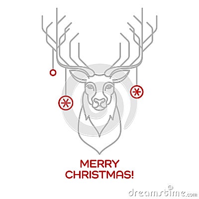 Christmas deer. Line art. Vector illustration Vector Illustration