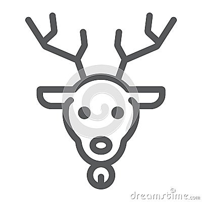 Christmas deer line icon, christmas and reindeer, rudolph sign, vector graphics, a linear pattern on a white background. Vector Illustration