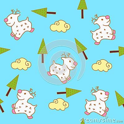 Christmas deer tree cloud seamless pattern vector Vector Illustration