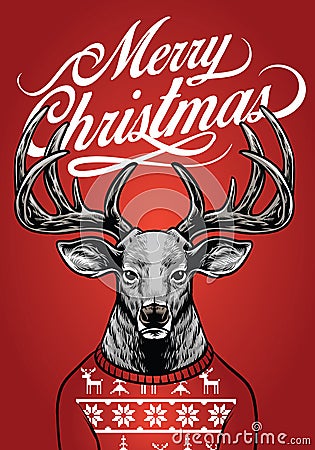 Christmas deer wearing christmas sweater Vector Illustration