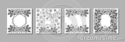 Christmas deer and winter outline coloring page Vector Illustration