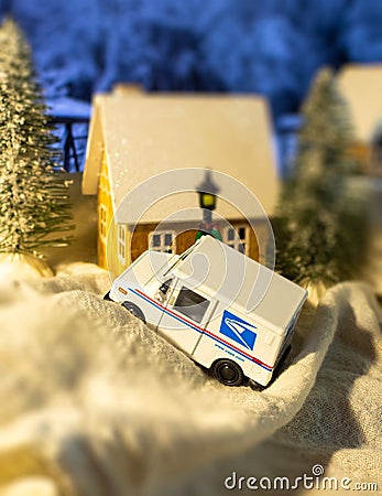 Portland, Oregon USA - Dec. 12, 2022. Cartoon Land of United State Postal Service Delivering in Deep Snow Editorial Stock Photo