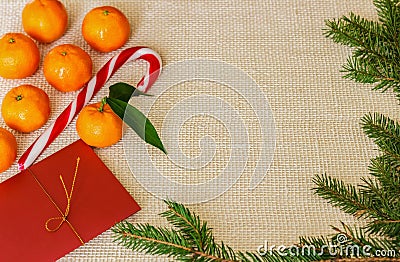 Christmas design - Merry Christmas. Christmas Design - Merry Christmas. Christmas background with branches of a Christmas tree, m Stock Photo