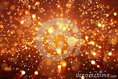 Christmas digital glitter sparks golden particles bokeh explosion on black background Stock Photo