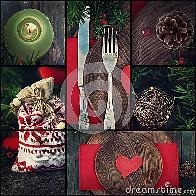 Christmas dinner collage Stock Photo