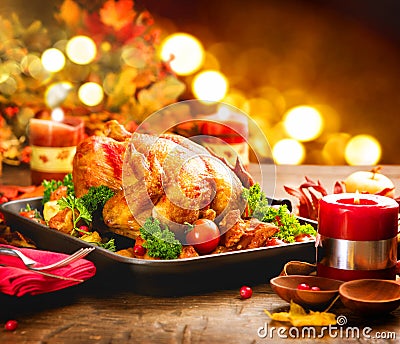 Christmas dinner. Roasted turkey. Winter holiday table Stock Photo