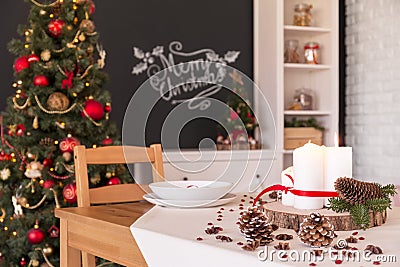 Christmas dinner table decoration Stock Photo