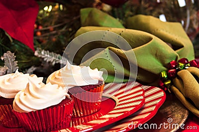 Christmas Dinner Table with Dessert Stock Photo