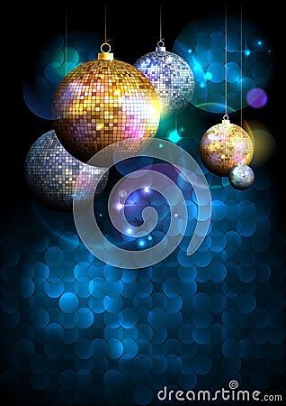 Christmas disco balls background with copy space for text, party concept, invitation Vector Illustration