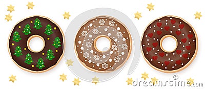 Christmas Donuts Chocolate Set Vector Illustration