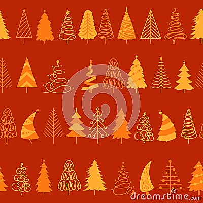 Christmas doodle tree New Year seamless pattern xmas traditional symbol winter repeat noel design Vector Illustration