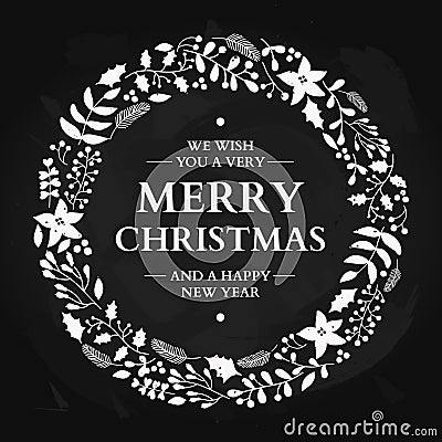 Christmas doodle wreath with greeting. Vector holiday card. Xmas Vector Illustration