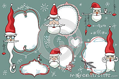 Christmas Doodles set .Badges,labels with santa Vector Illustration