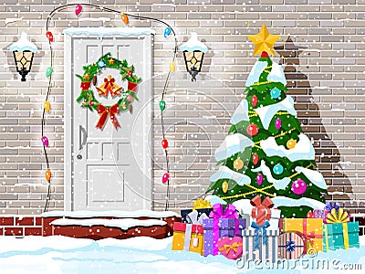 Christmas door decoration. Vector Illustration