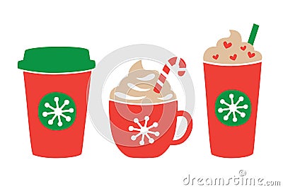 Christmas holiday Hot and Iced Coffee Vector Illustration