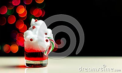 Christmas drink shot in a shot glass on a bokeh background, Christmas decoration on the bar, xmas party Stock Photo