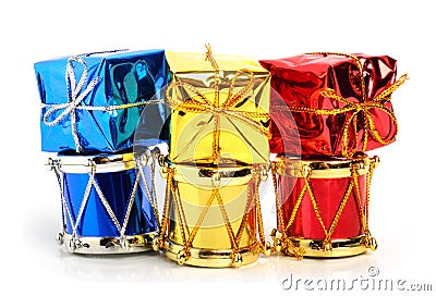Christmas drums, baubles and toys Stock Photo
