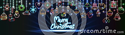 Christmas element neon light banner hang RGB Vector Illustration