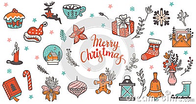 Christmas elements in doodle style vector set Vector Illustration