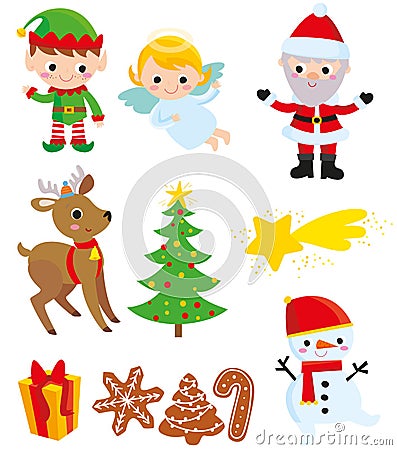 Christmas elements including Santa Claus Stock Photo