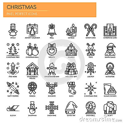 Christmas Elements , Pixel Perfect Icons Vector Illustration