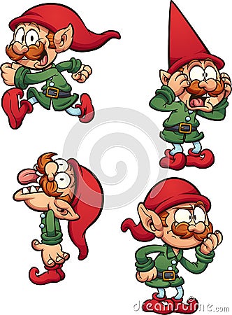 Cartoon Christmas elf with different expressions Vector Illustration