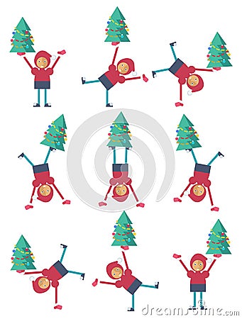 A Christmas elf doing a somersault Vector Illustration