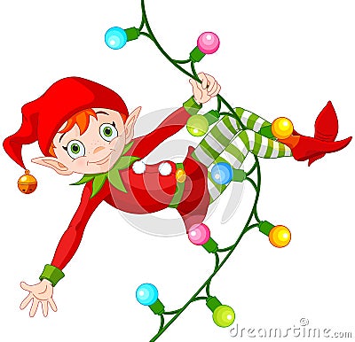 Christmas Elf on Garland Vector Illustration