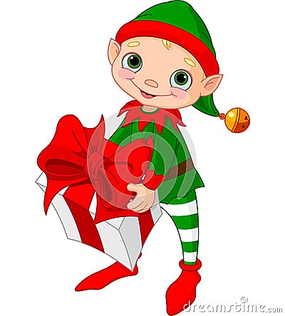 Christmas Elf with gift Vector Illustration