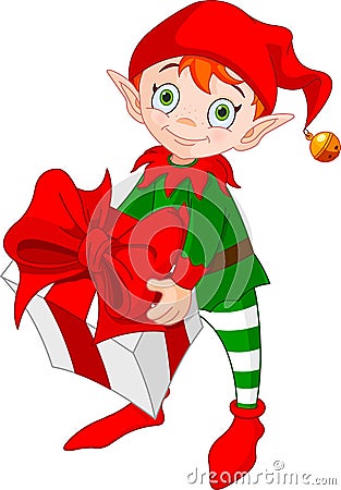 Christmas Elf with Gift Vector Illustration